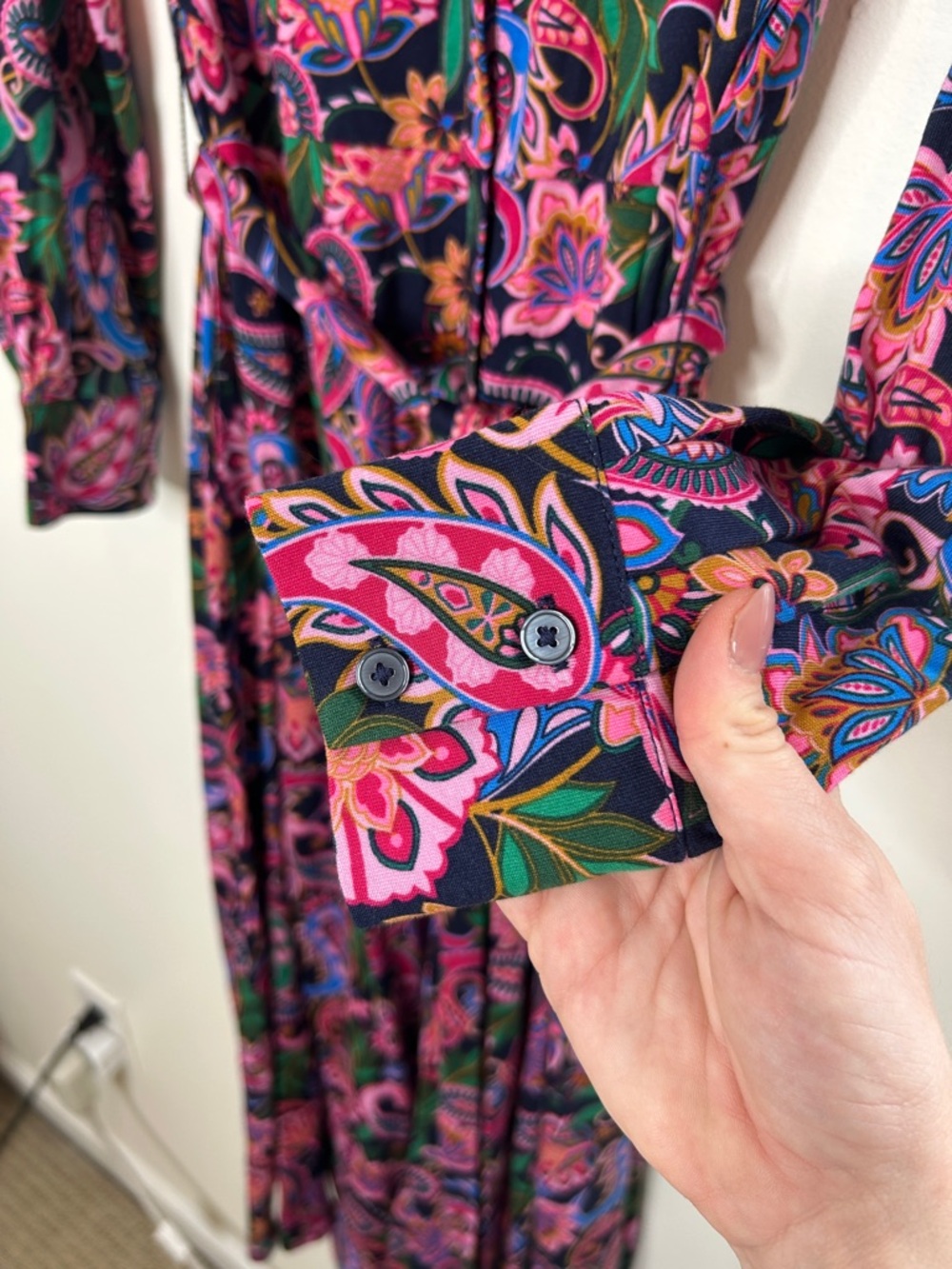 BODEN Marcia Midi Shirt Dress Size 8 Pink Black Paisley Tie Waist - Picture 12 of 15